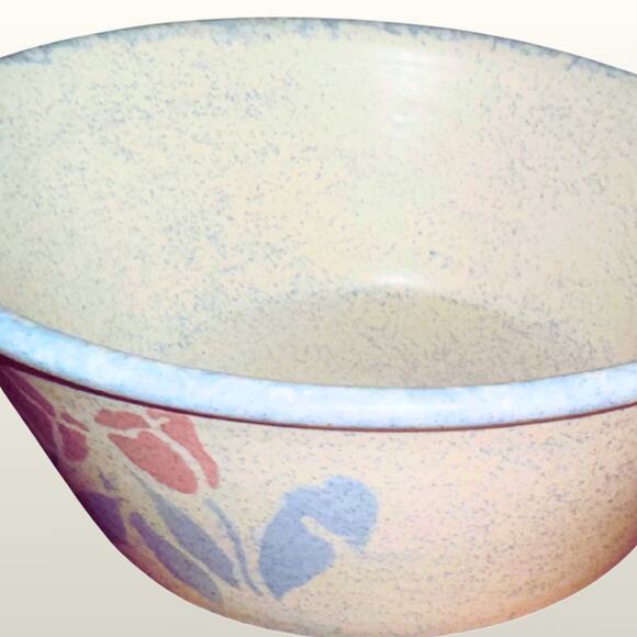 Vintage Tulip Serving Bowl | Speckled Ceramic Floral Kitchen | 1980s Farmhouse - Picture 3 of 9